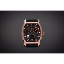 Load image into Gallery viewer, Le Cadre is a venture into fine craftsmanship and an elevation of contemporary design. Exuding an air of fine taste and class with a flawless aesthetic face, the rose-gold coated stainless steel rectangular structure embodies sheer exclusivity. Features include a flying Tourbillon within our signature Matt Arend skeleton calibre, 21 jewel automatic movement with a 60-hour power reserve, day/night, date, hour, minute, second, dual time zone and power reserve of moment indicator functions.