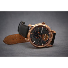 Load image into Gallery viewer, Tour de Noir salutes the traditional craftsmanship with all the ingredients for a true watch collector. Distinctly confident and classic with exclusive features including second time zone, minute, hour, second indicators, open heart caliber with a flying Tourbillon providing a 60-hour power reserve for precision and focus.