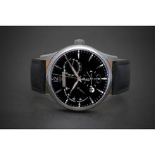 Load image into Gallery viewer, L'Atelier Dual Time is a venture into fine craftsmanship and an elevation of contemporary design. Exuding an air of fine taste and class with a flawless aesthetic face, the satin brushed stainless steel casing embodies modern exclusivity. Features include a Date, Day/Night Indicator, Second Time Zone and a Power Reserve Display showing you exactly the percentage remaining on the self winding 21 jewel automatic calibre.