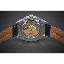 Load image into Gallery viewer, L'Atelier Dual Time is a venture into fine craftsmanship and an elevation of contemporary design. Exuding an air of fine taste and class with a flawless aesthetic face, the satin brushed stainless steel casing embodies modern exclusivity. Features include a Date, Day/Night Indicator, Second Time Zone and a Power Reserve Display showing you exactly the percentage remaining on the self winding 21 jewel automatic calibre.