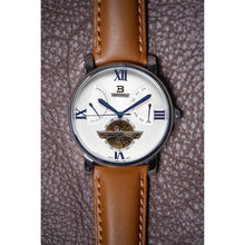 Load image into Gallery viewer, This gorgeous automatic Chronometer in the spirit of a 1920s Retro Style presents new forays in a variety of ways to us: It features a high quality swiss automatic movement with a snapback day and date complication as well as large sword hands giving it a distinct classical yet bold feel.