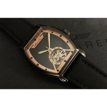 Load image into Gallery viewer, Le Cadre Artisan is our flagship venture into fine craftsmanship and an elevation of contemporary design accomplished to perfection by our talented watchmakers. Exclusivity and contemporary cool where the main objectives in creating this piece while preserving traditional craftsmanship in watchmaking and class with a flawless aesthetic face in brushed charcoal steel and rose gold copper.