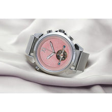 Load image into Gallery viewer, A playful and minimalistic custom made design for Her with a creative blend of pink and silver elements, silver coated casing and mesh strap, an open heart face and the extravagant case of our classic Andaluz. Feminine, Confident and Contemporary. Please allow approximately five (5) working days for assembly before dispatch can take place as this is a custom designed timepiece.