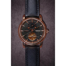 Load image into Gallery viewer, Tour de Noir salutes the traditional craftsmanship with all the ingredients for a true watch collector. Distinctly confident and classic with exclusive features including second time zone, minute, hour, second indicators, open heart caliber with a flying Tourbillon providing a 60-hour power reserve for precision and focus.
