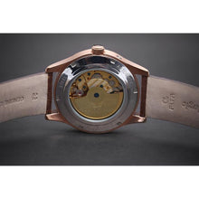 Load image into Gallery viewer, L&#39;Atelier Dual Time is a venture into fine craftsmanship and an elevation of contemporary design. Exuding an air of fine taste and class with a flawless aesthetic face, the satin brushed rose-gold stainless steel casing embodies modern exclusivity. Features include a Date, Day/Night Indicator, Second Time Zone and a Power Reserve Display showing you exactly the percentage remaining on the self winding 21 jewel automatic calibre.
