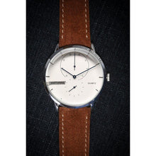 Load image into Gallery viewer, The new Cosmo Line follows that spirit, offering a superbly sleek and elegant look on a maintenance free quartz powered piece.  The 2.5D shaped Glass adds to the exclusive look and feel of the watch along with contemporary cool black colours and silver accents aesthetically applied on the minimalistic face of the watch.
