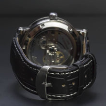 Load image into Gallery viewer, The Excalibur series is a stunning timepiece with a unique face design. An upgraded mechanical piece of mechanical art with an automatic movement that is fully transparent with a delicate movement that is soothing for the eye. Extravaganza at its best. 
