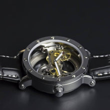 Load image into Gallery viewer, The Excalibur series is a stunning timepiece with a unique face design. An upgraded mechanical piece of mechanical art with an automatic movement that is fully transparent with a delicate movement that is soothing for the eye. Extravaganza at its best. 
