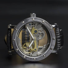 Load image into Gallery viewer, The Excalibur series is a stunning timepiece with a unique face design. An upgraded mechanical piece of mechanical art with an automatic movement that is fully transparent with a delicate movement that is soothing for the eye. Extravaganza at its best. 
